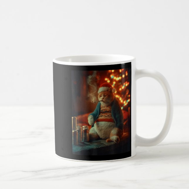 Christmas Cat Smoking Cigarette Meme Gen Z  Coffee Mug (Right)