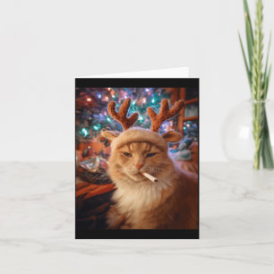 Christmas Cat Smoking Cigarette Meme Gen Z Comfort Card