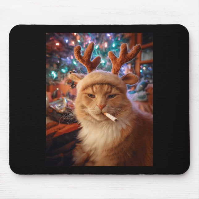 Christmas Cat Smoking Cigarette Meme Gen Z Comfort Mouse Pad (Front)