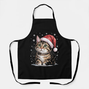 Christmas Cat Snow Santa Hat Winter Apron