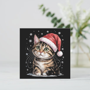 Christmas Cat Snow Santa Hat Winter Holiday Card