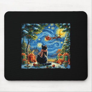 Christmas Cat Starry Night Holiday Van Gogh Xmas S Mouse Pad