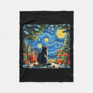 Christmas Cat Starry Night Van Gogh Santa Winter G Fleece Blanket
