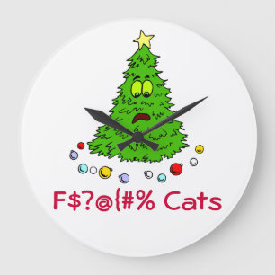Christmas Cat Theme Gift Ideas Feline Kitten Joke Large Clock