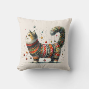 Christmas Cat Throw Pillow