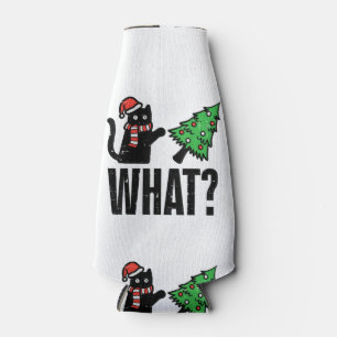 Christmas Cat Tipping Xmas Tree Funny Bottle Cooler