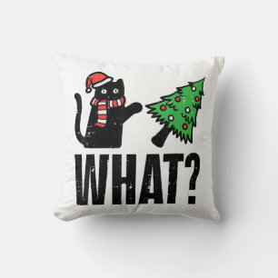 Christmas Cat Tipping Xmas Tree Funny Cushion