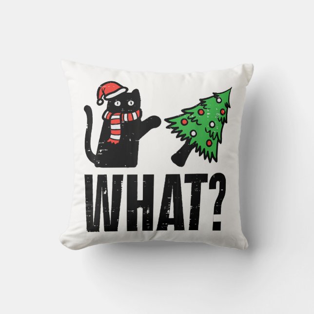 Christmas Cat Tipping Xmas Tree Funny Cushion (Front)