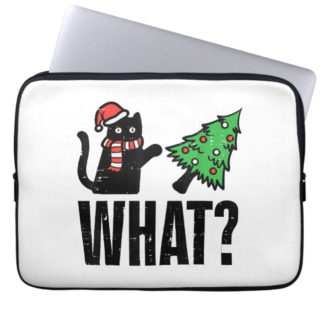 Christmas Cat Tipping Xmas Tree Funny Laptop Sleeve (Front)