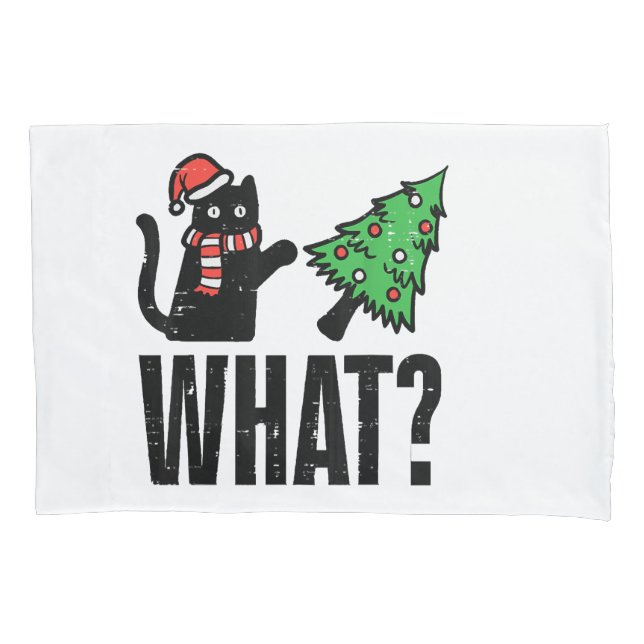Christmas Cat Tipping Xmas Tree Funny Pillowcase (Front)