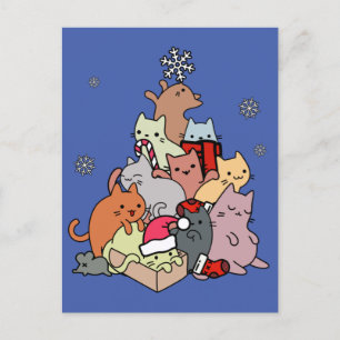 Christmas cat tree cats cuddle postcard