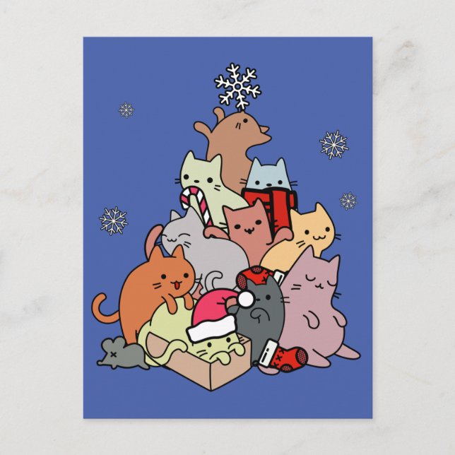 Christmas cat tree cats cuddle postcard (Front)