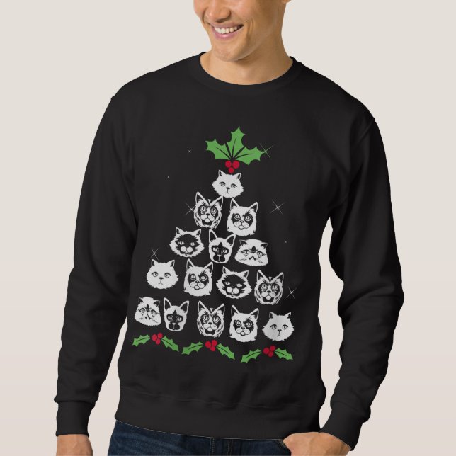 Christmas Cat Tree Funny Xmas Kitty Novelty Sweatshirt (Front)
