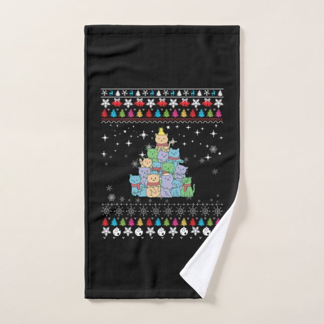 Christmas Cat Tree Ugly Christmas Hand Towel (Hand Towel)