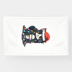 Christmas Cat Tuxedo black cat xmas lights kitty c Banner