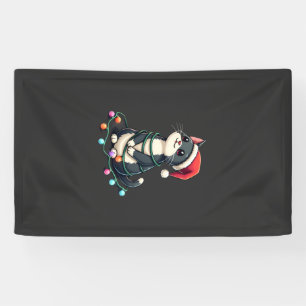 Christmas Cat Tuxedo black cat xmas lights kitty c Banner