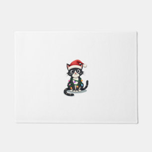 Christmas Cat Tuxedo black cat xmas lights kitty c Doormat