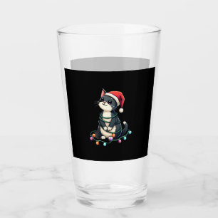 Christmas Cat Tuxedo black cat xmas lights kitty c Glass