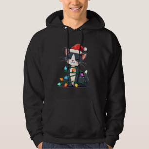 Christmas Cat Tuxedo black cat xmas lights kitty c Hoodie