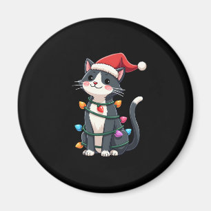 Christmas Cat Tuxedo black cat xmas lights kitty c Magnet
