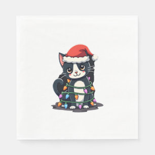 Christmas Cat Tuxedo black cat xmas lights kitty c Napkin
