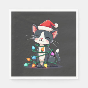 Christmas Cat Tuxedo black cat xmas lights kitty c Napkin