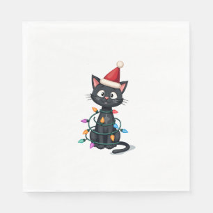 Christmas Cat Tuxedo black cat xmas lights kitty c Napkin