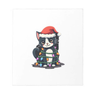Christmas Cat Tuxedo black cat xmas lights kitty c Notepad