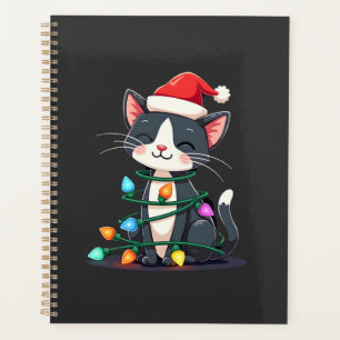 Christmas Cat Tuxedo black cat xmas lights kitty c Planner