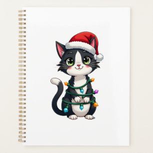 Christmas Cat Tuxedo black cat xmas lights kitty c Planner