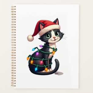 Christmas Cat Tuxedo black cat xmas lights kitty c Planner