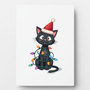 Christmas Cat Tuxedo black cat xmas lights kitty c Plaque