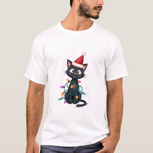 Christmas Cat Tuxedo black cat xmas lights kitty c T-Shirt