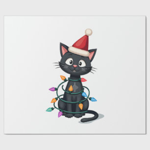 Christmas Cat Tuxedo black cat xmas lights kitty c Wrapping Paper