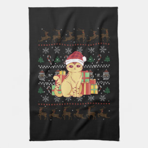 Christmas Cat Ugly Christmas Gift Tea Towel