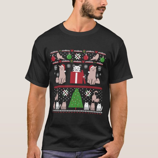 Christmas Cat Ugly Sweater T-Shirt (Front)