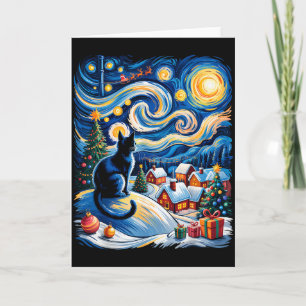 Christmas Cat Van Gogh Starry Night Xmas Cat Kitte Card