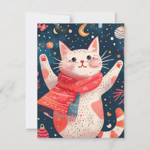 Christmas Cat Watercolor Painting Postcard