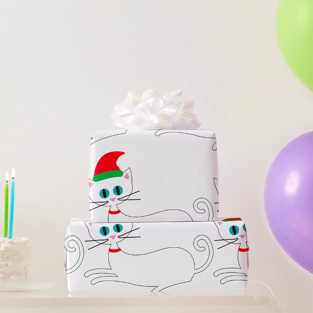 Christmas Cat Wearing Santa Hat Wrapping Paper (Creator Uploaded)