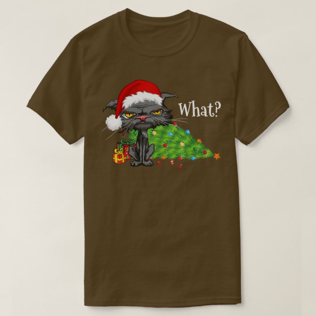 Christmas Cat What Bored Cat Santa Hat Christmas T T-Shirt (Design Front)
