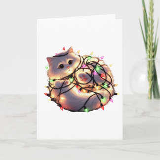 Christmas Cat with Christmas Lights Card