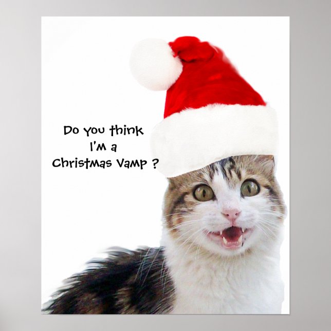 CHRISTMAS CAT WITH SANTA CLAUS HAT POSTER (Front)