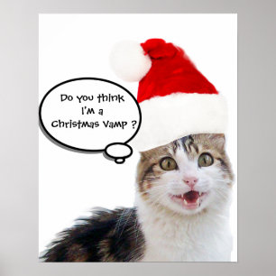CHRISTMAS CAT WITH SANTA CLAUS HAT POSTER