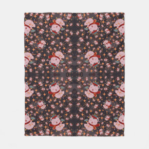 Christmas Cat With Santa Hat Fleece Blanket