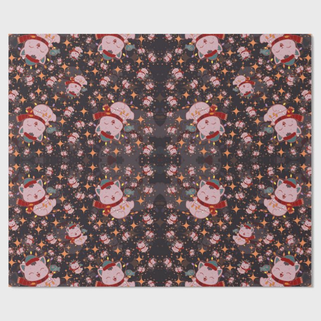 Christmas Cat With Santa Hat Wrapping Paper (Flat)