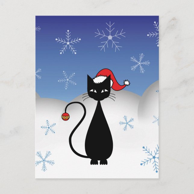 Christmas Cat with Snowflakes Holiday Postcard (Front)