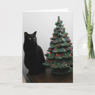 Christmas Cat with Tree Card