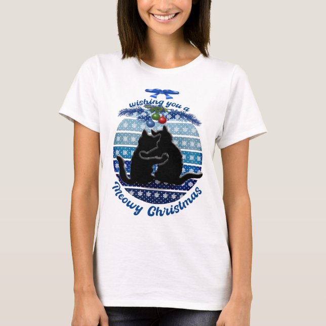 Christmas Cat Womens Tshirts, Cute Cat T-shirt (Front)