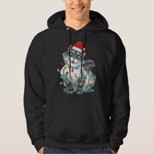 Christmas Cat Wrapped In Colourful Lights Wearing  Hoodie