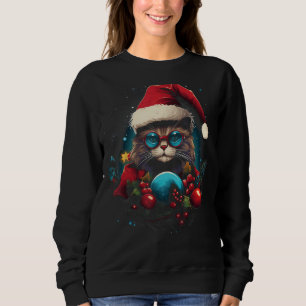 Christmas Cat Xmas Santa Claus Hat Funny Kitty Cat Sweatshirt